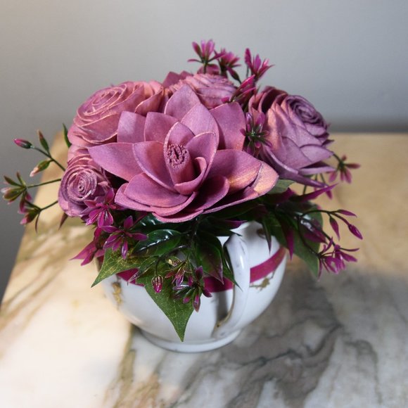 Elegant Mikado vintage sugar bowl - bursting with rose gold Sola wood flowers - Picture 3 of 12